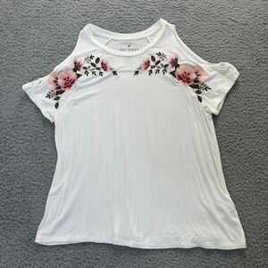 American Eagle‎ Shirt Womens Medium Off White Soft and Sexy Cold Shoulder Tee